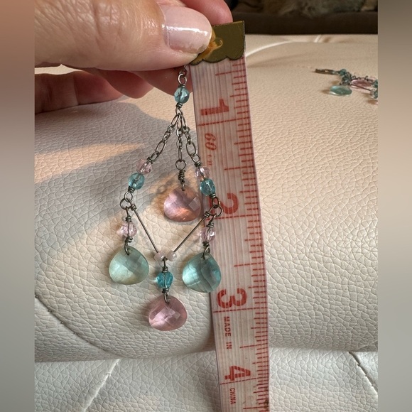 Pink and blue silver chandelier dangle drop earrings - Picture 6 of 6